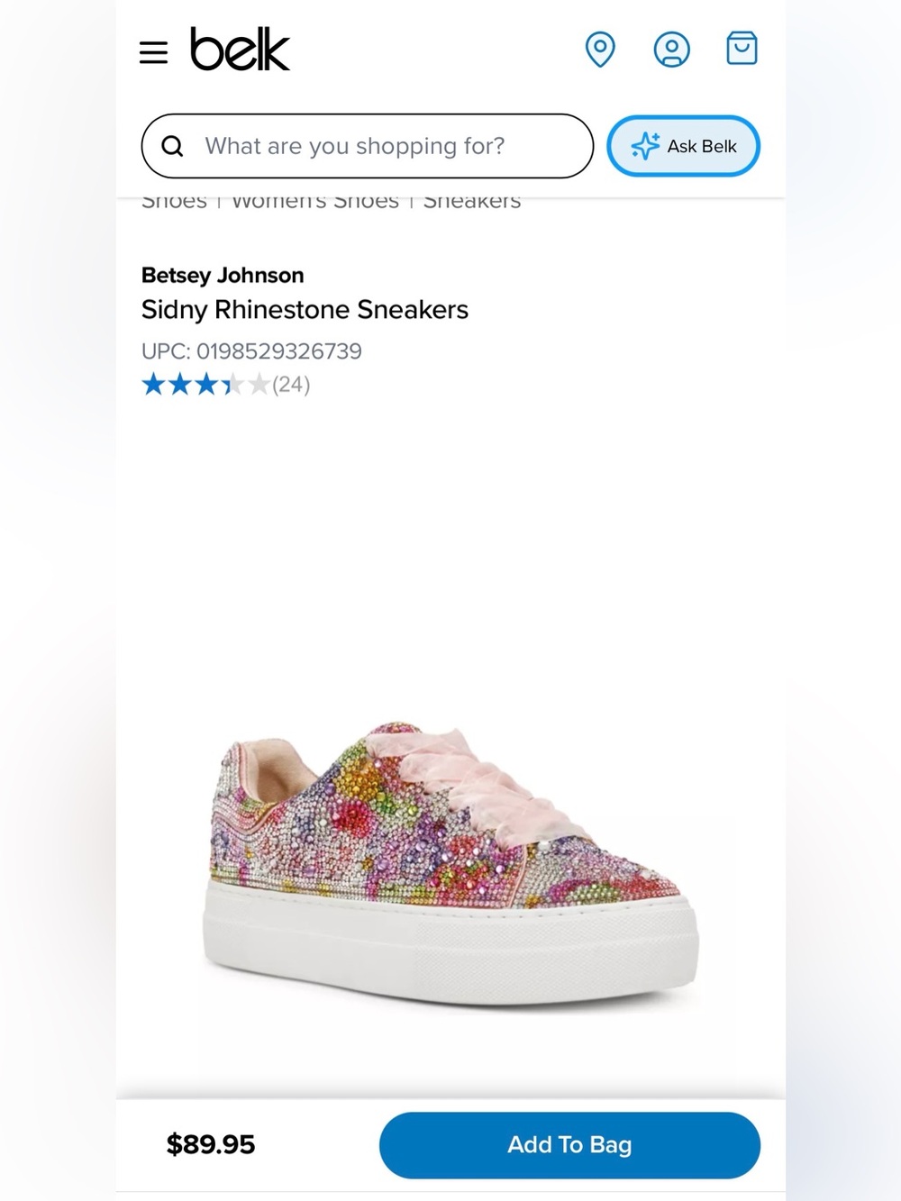 Sale‼️ Betsey Johnson Pink Crystal Floral Lace-Up Sneakers - Picture 6 of 6